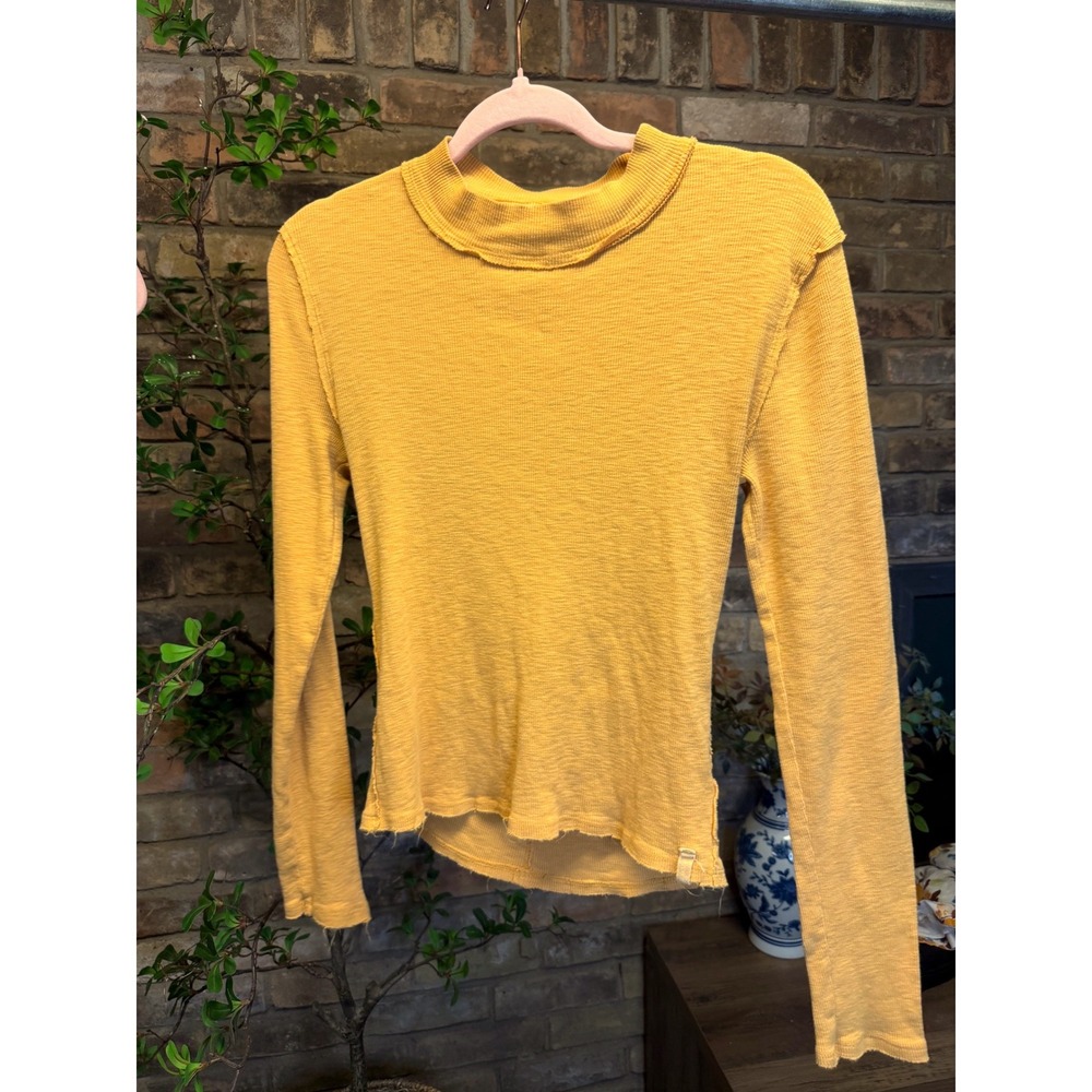 SOLDFree People We The Free Mustard Yellow Open Back Thermal Top Mock Neck Mediu